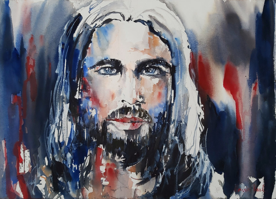 jesus watercolour painting aquarell portrait faces modern art